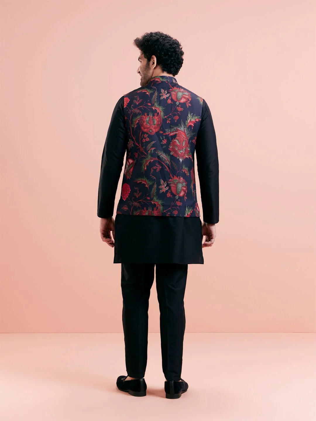 KISAH Men Floral Printed Regular Fit Nehru Jacket - Image 4