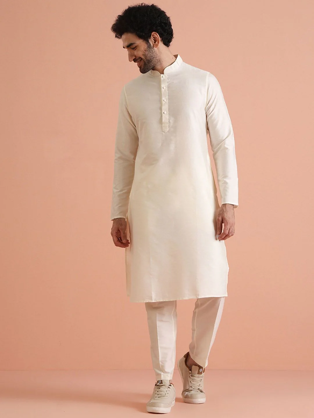 KISAH Men Mandarin Collar Regular Solid Kurta Trouser Set