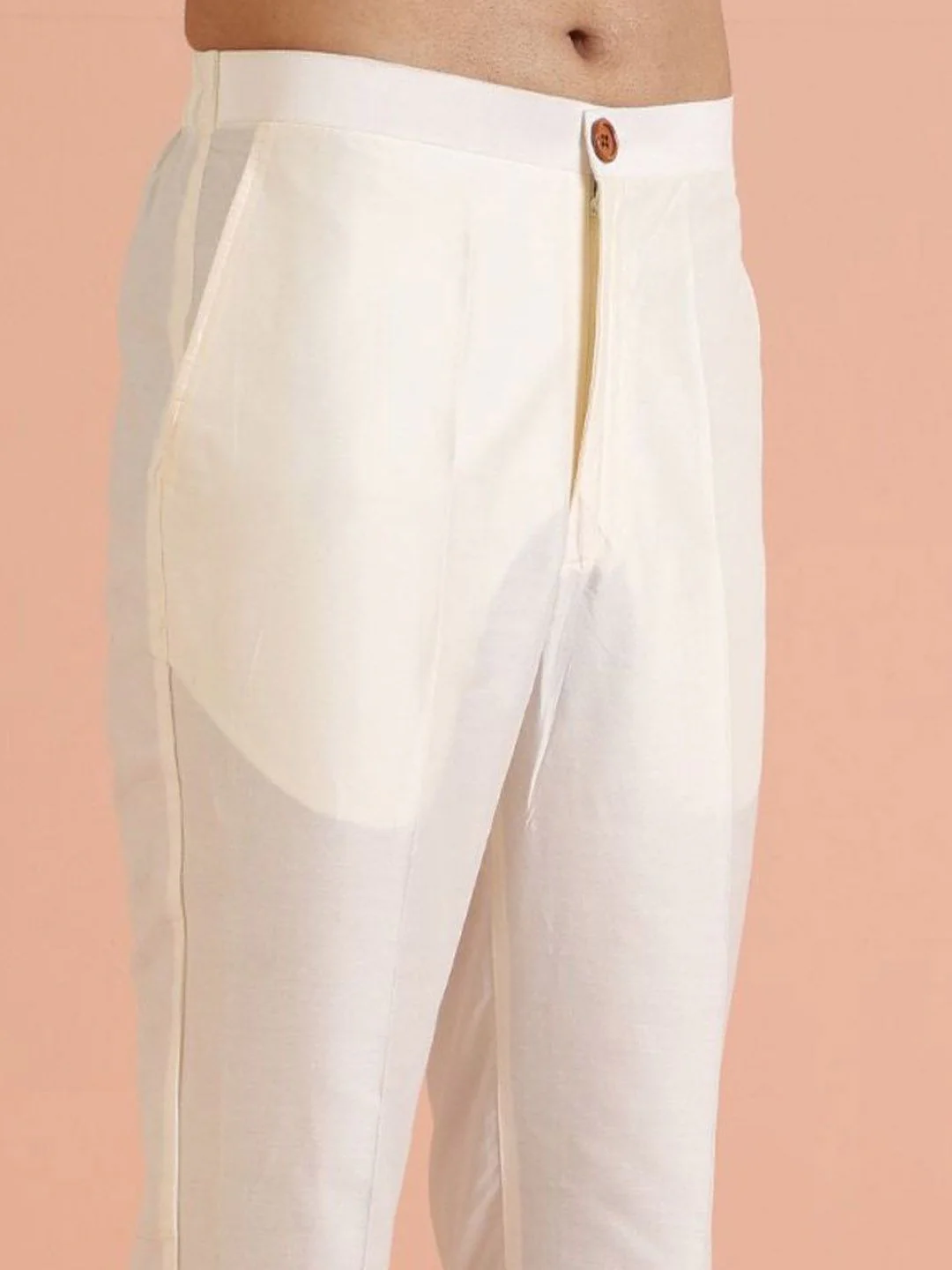 KISAH Men Mandarin Collar Regular Solid Kurta Trouser Set - Image 3