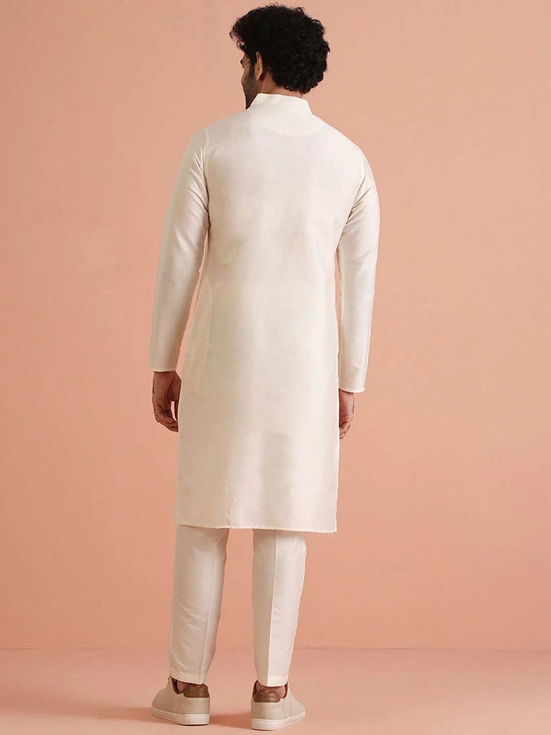 KISAH Men Mandarin Collar Regular Solid Kurta Trouser Set - Image 4