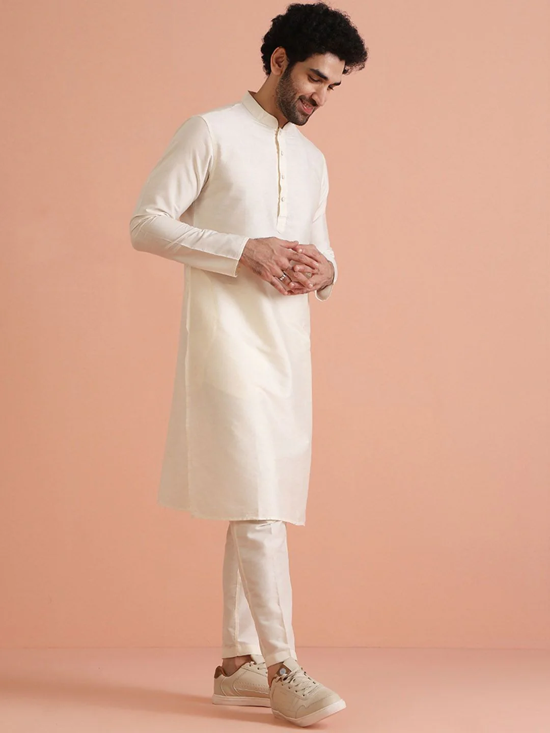 KISAH Men Mandarin Collar Regular Solid Kurta Trouser Set - Image 5