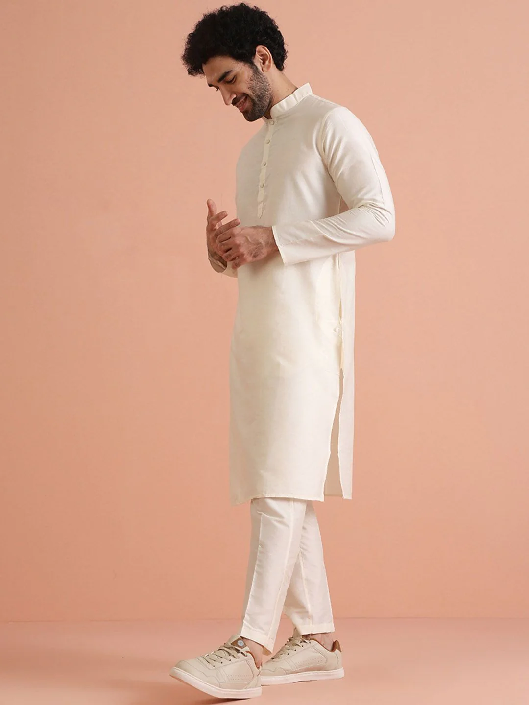 KISAH Men Mandarin Collar Regular Solid Kurta Trouser Set - Image 6