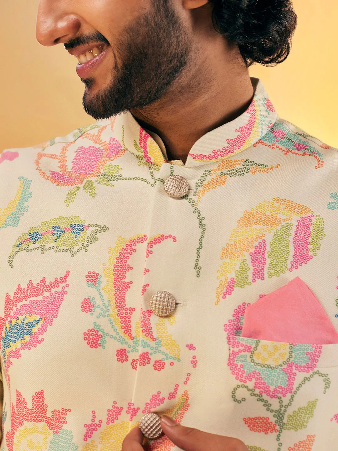 KISAH Men Printed Zari Regular Fit Nehru Jacket - Image 2