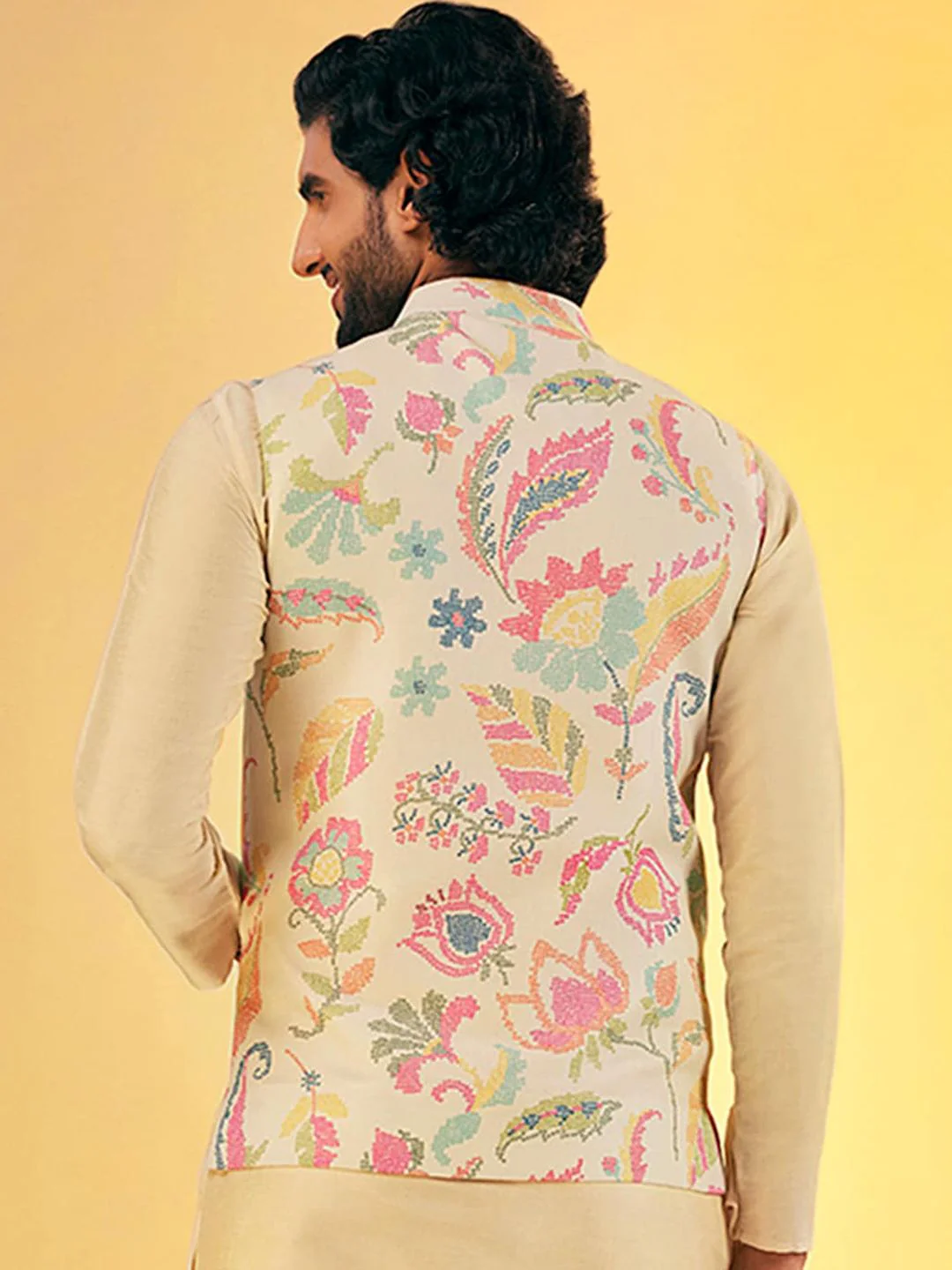 KISAH Men Printed Zari Regular Fit Nehru Jacket - Image 5