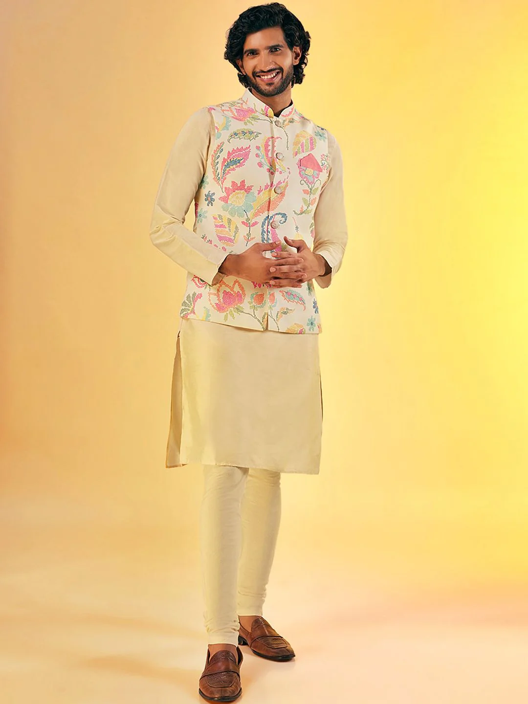 KISAH Men Printed Zari Regular Fit Nehru Jacket - Image 6