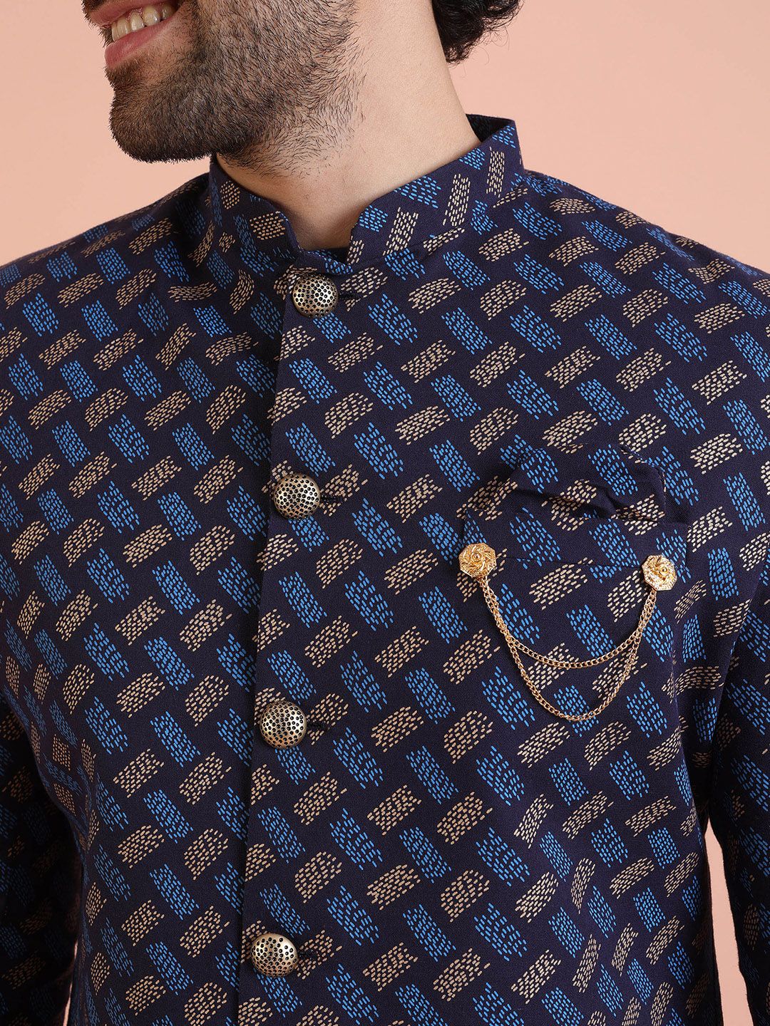 KISAH Men Self-Design Cotton Indowestern Sherwani Set - Image 3