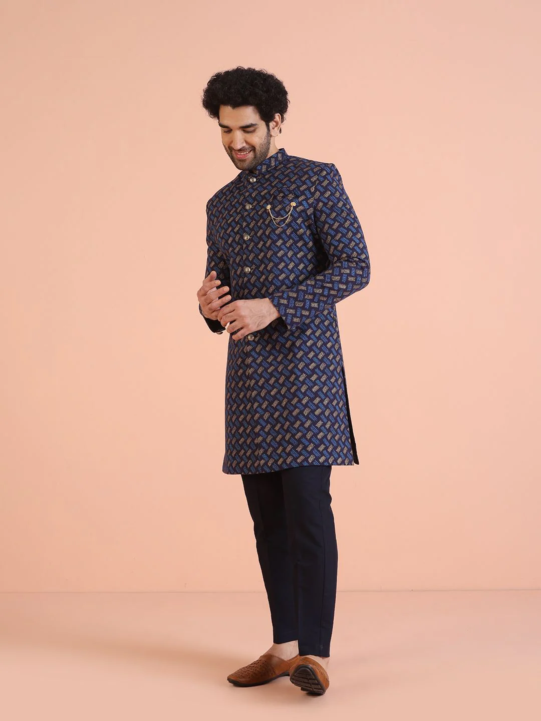 KISAH Men Self-Design Cotton Indowestern Sherwani Set - Image 4