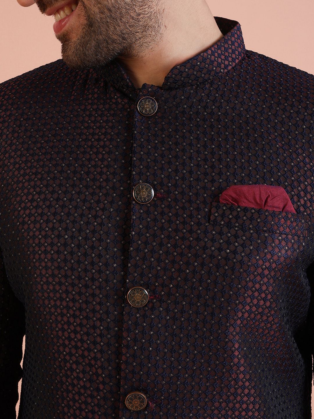 KISAH Men Self-Design Cotton Indowestern Sherwani Trouser Set - Image 3