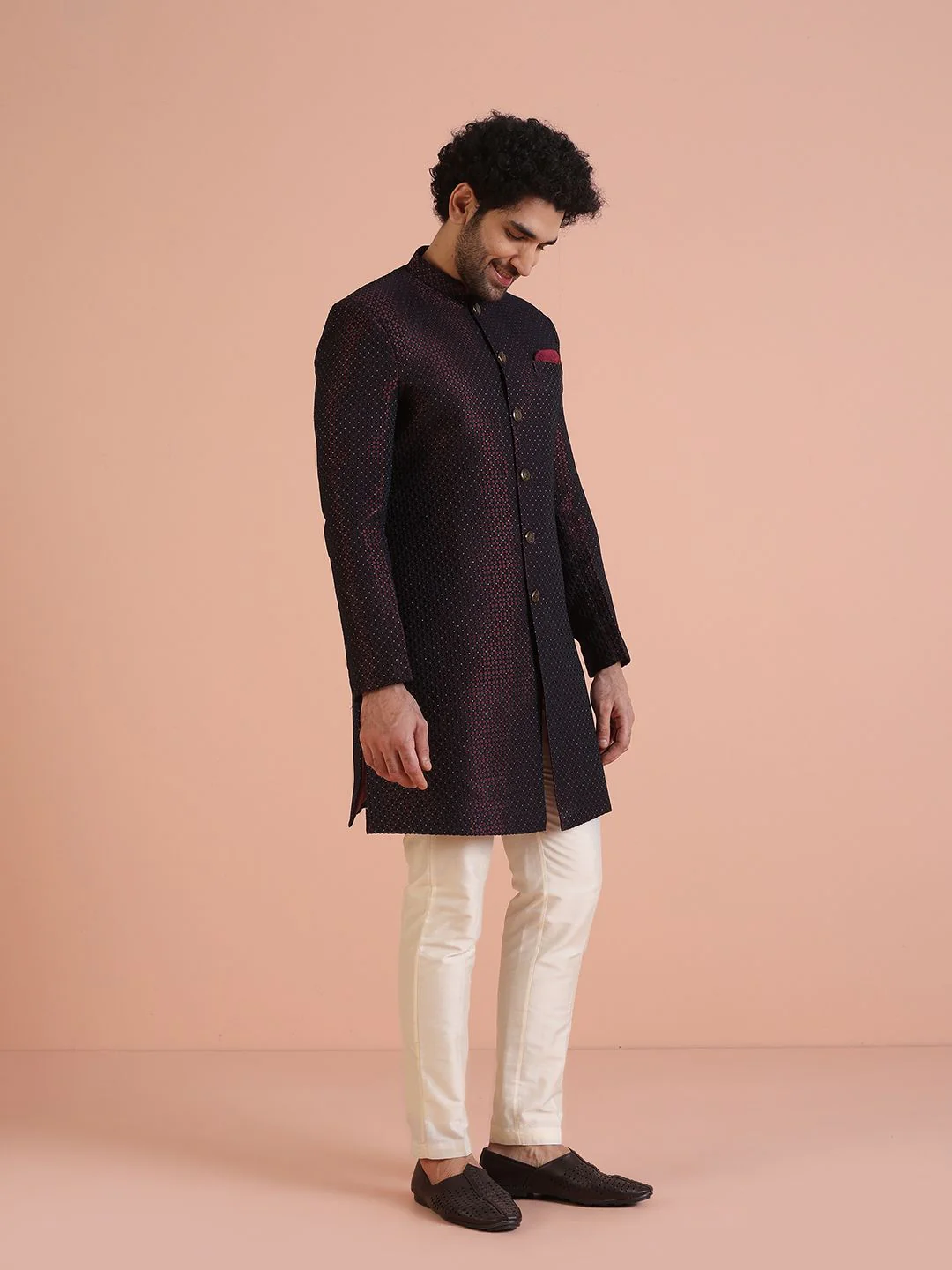 KISAH Men Self-Design Cotton Indowestern Sherwani Trouser Set - Image 5
