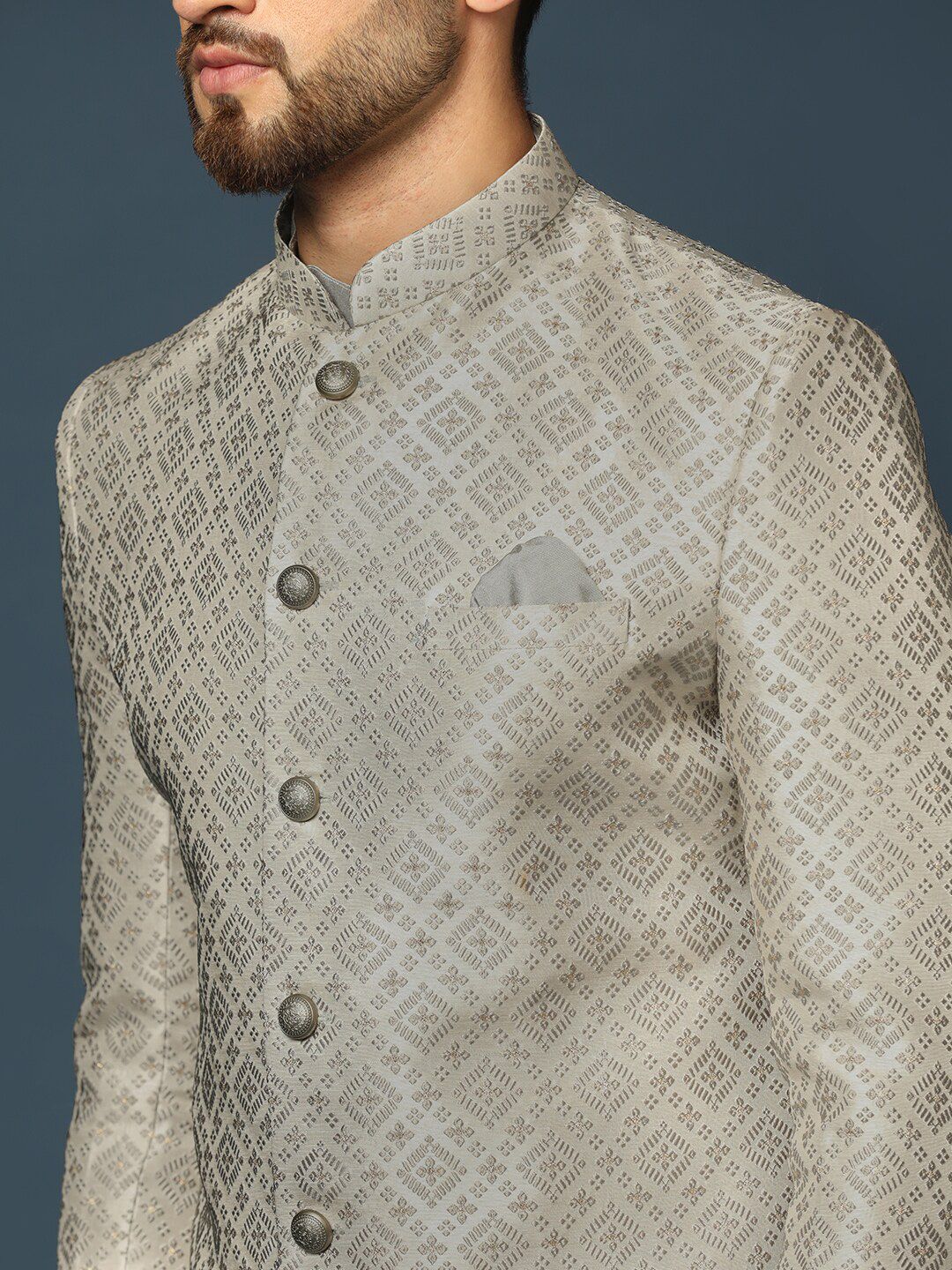 KISAH Men Woven-Design Cotton Indowestern Sherwani Dhoti Set - Image 2
