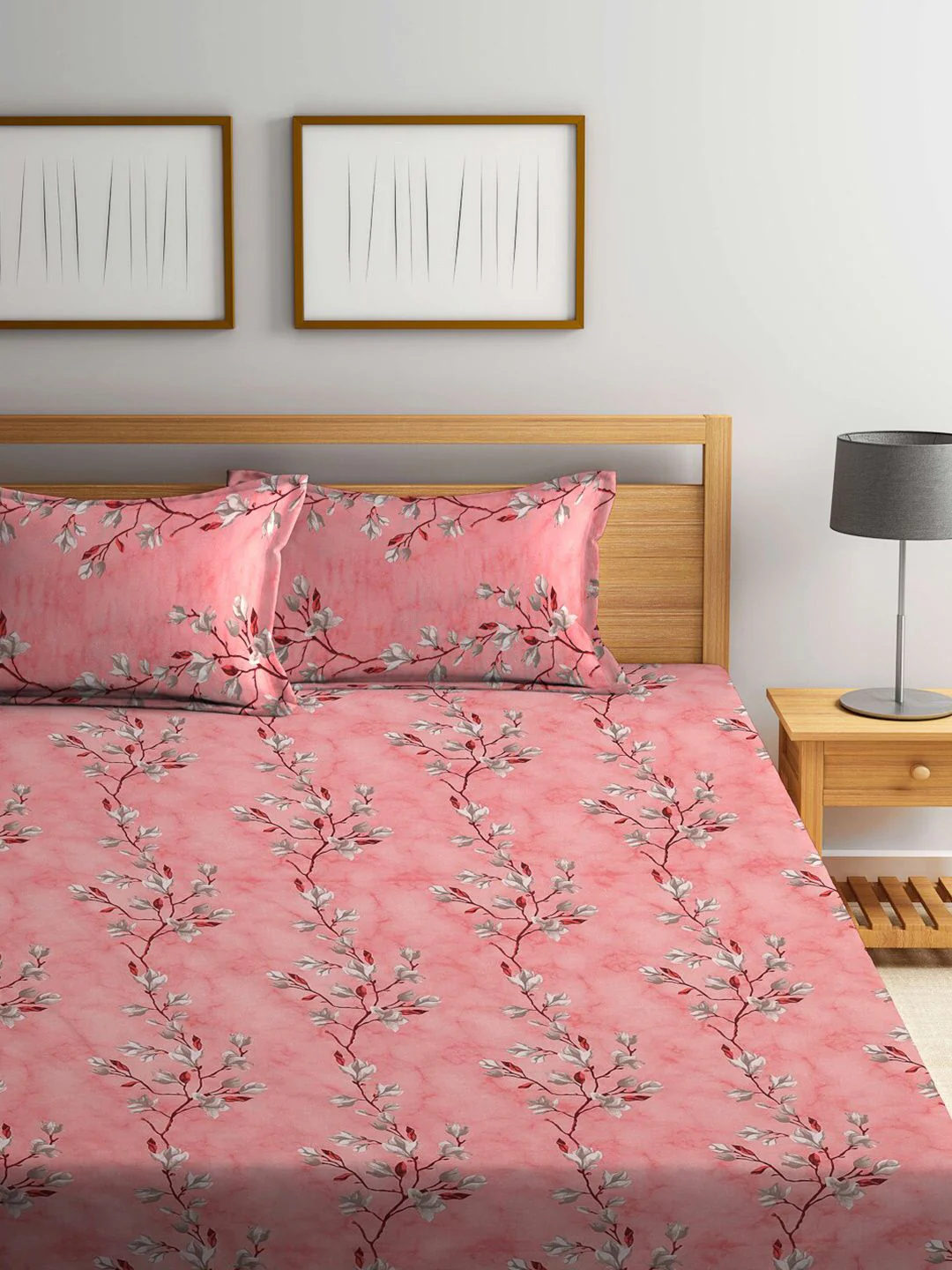KLOTTHE Blue & White Floral Printed Pure Cotton 400 TC King Bedsheet With 2 Pillow Covers - Image 2