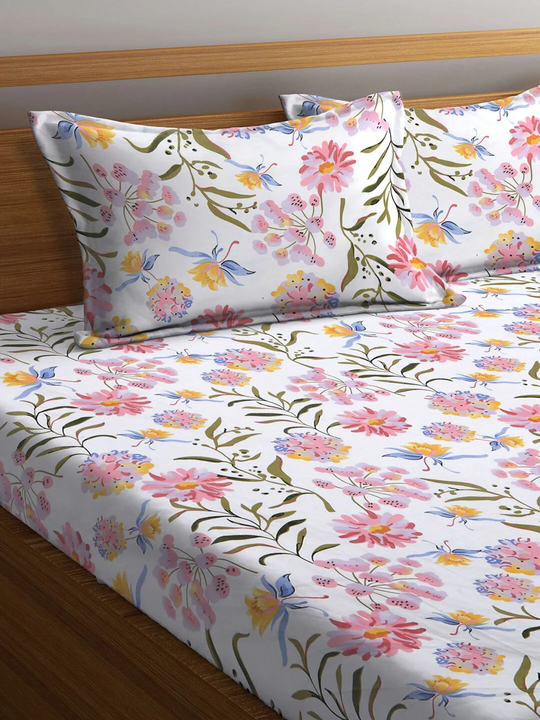 KLOTTHE Floral 300 TC Fitted Super king Double Bedsheet With 2 Pillow Covers - Image 3
