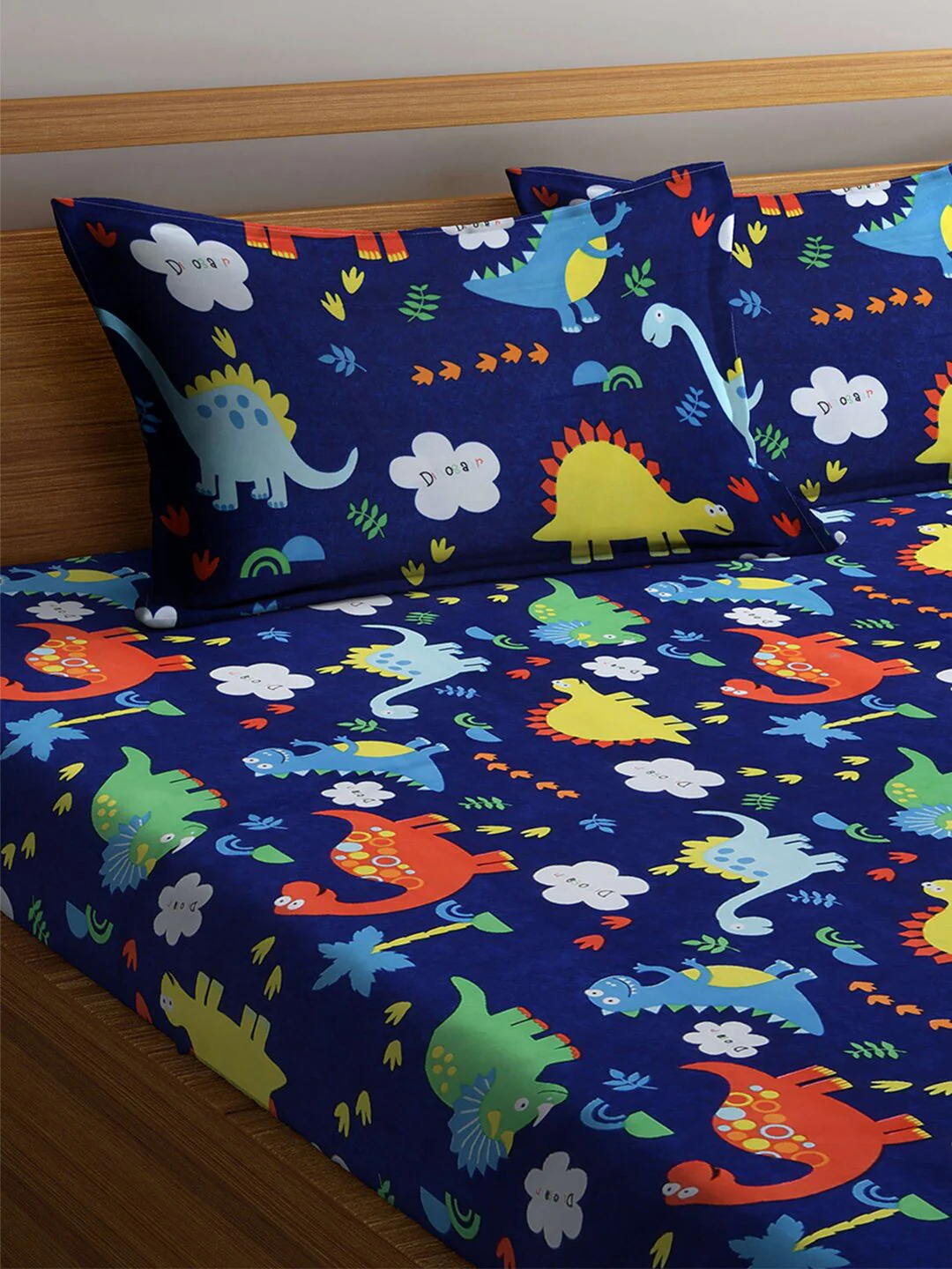 KLOTTHE Kids Blue Print 300 TC Cotton Blend Double King Bed Sheet with 2 Pillow Covers - Image 3