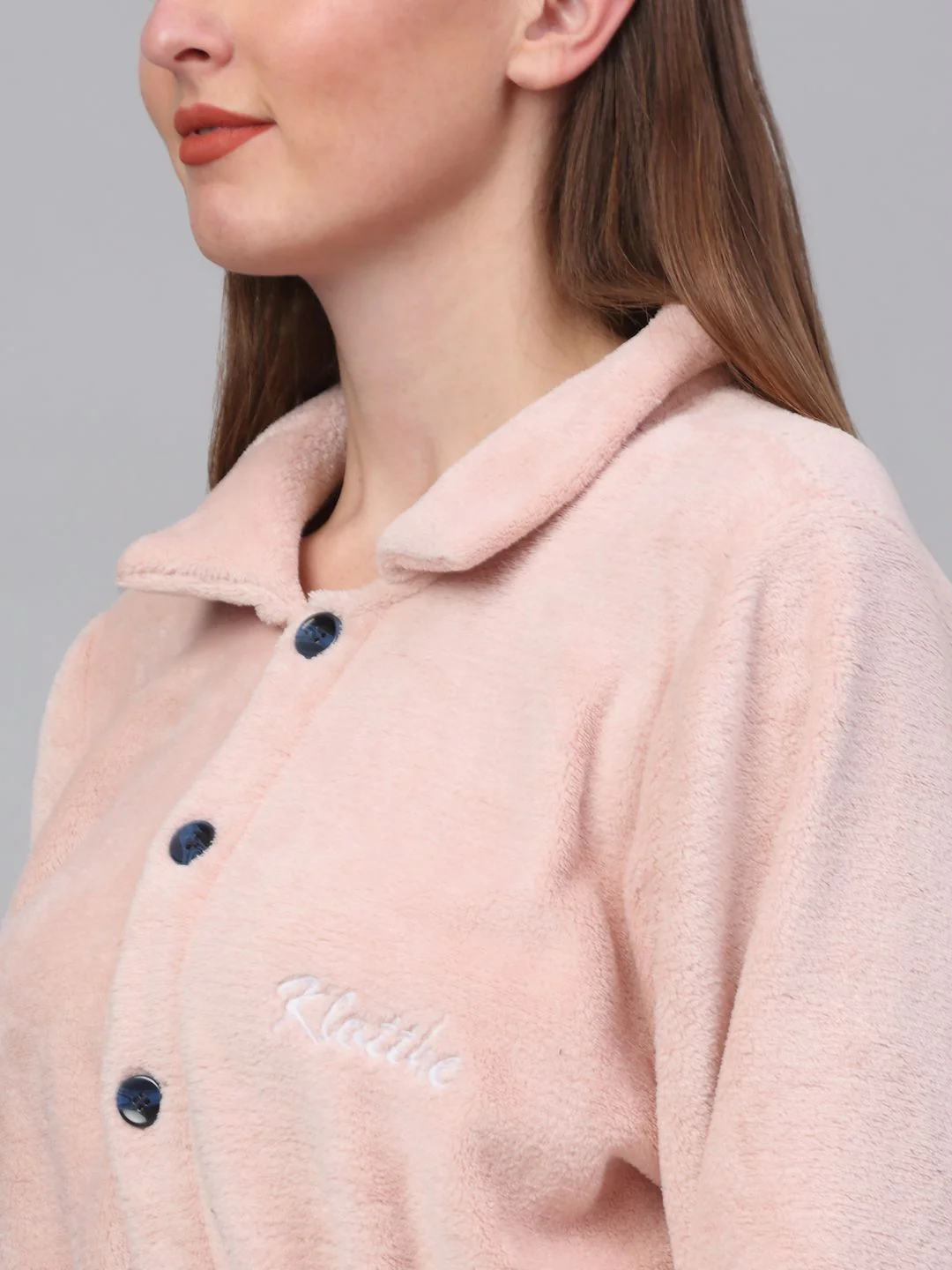 KLOTTHE Pink Long Sleeve Woollen Bath Robe With Belt - Image 5