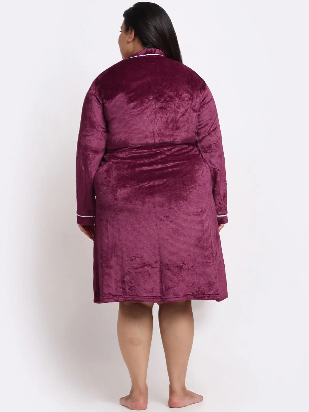 KLOTTHE Plus Size Long Sleeved Wool Bath Robe With Belt - Image 5