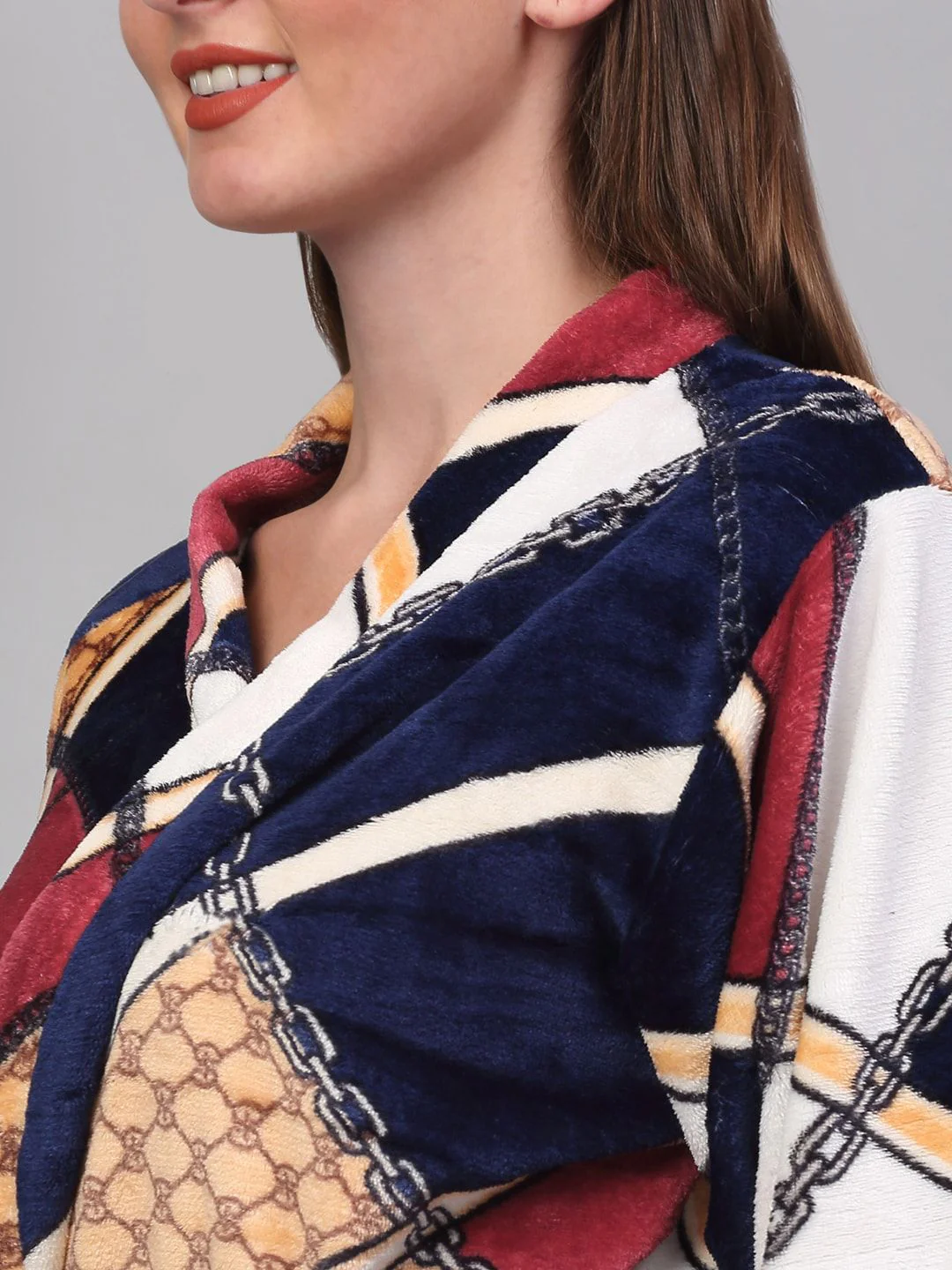 KLOTTHE Printed Woolen Bath Robe With Belt - Image 2