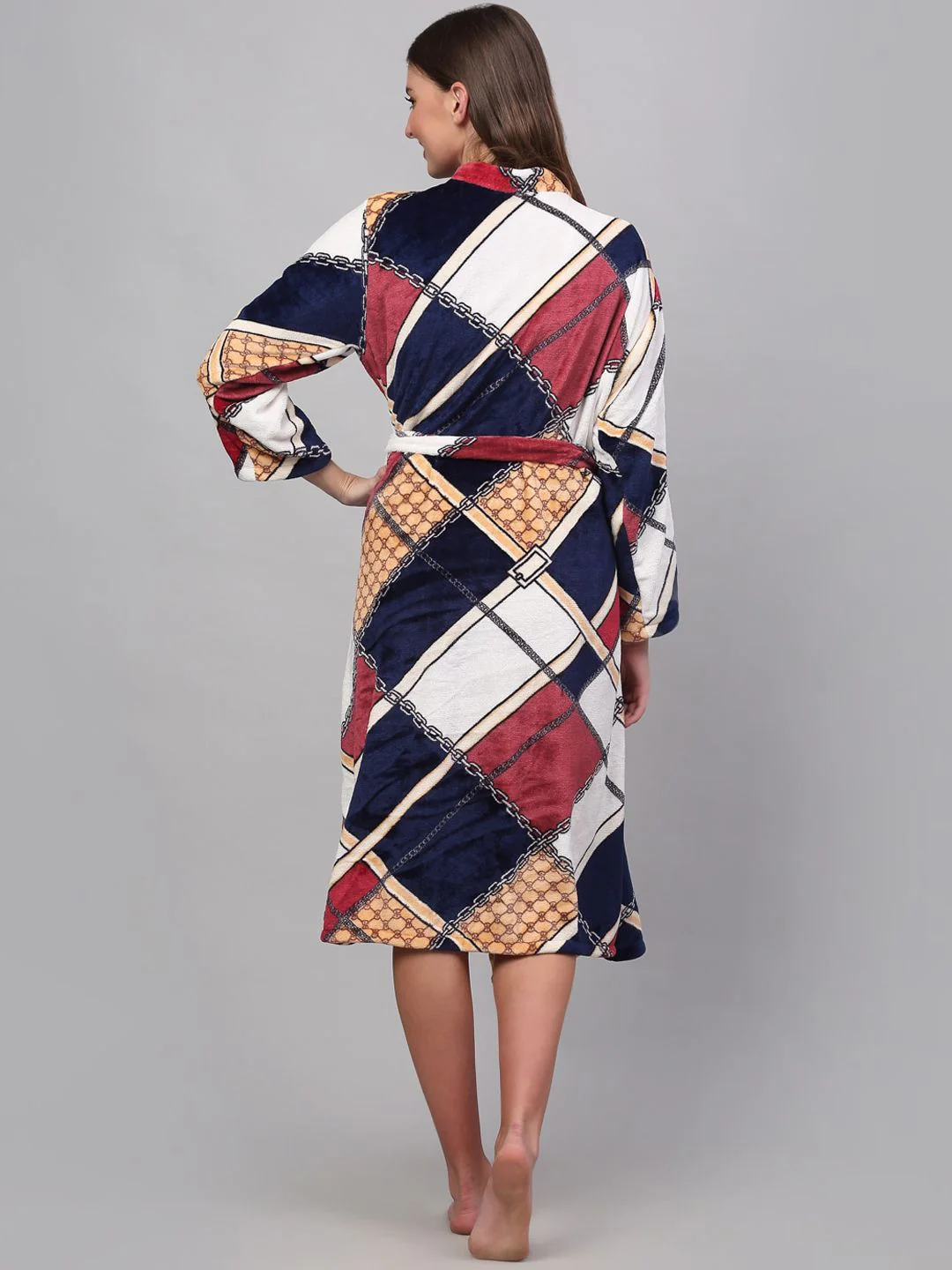 KLOTTHE Printed Woolen Bath Robe With Belt - Image 5