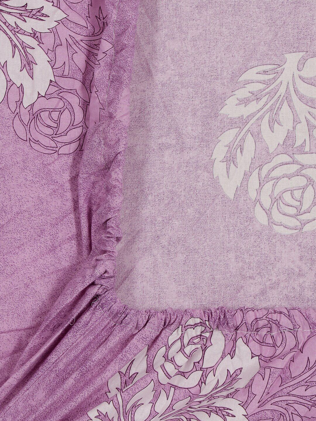 KLOTTHE Purple & White Floral-Printed 400TC Pure-Cotton Fitted Single Bedsheet Set - Image 4