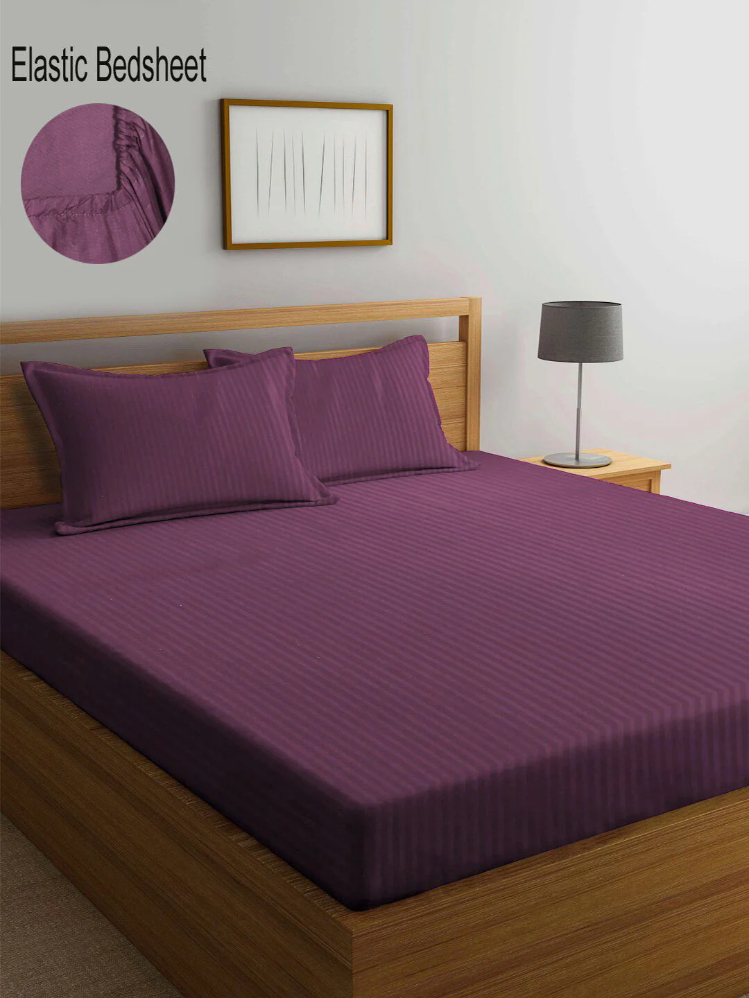 KLOTTHE Striped 300 TC Fitted King Bedsheet with 2 Pillow Covers
