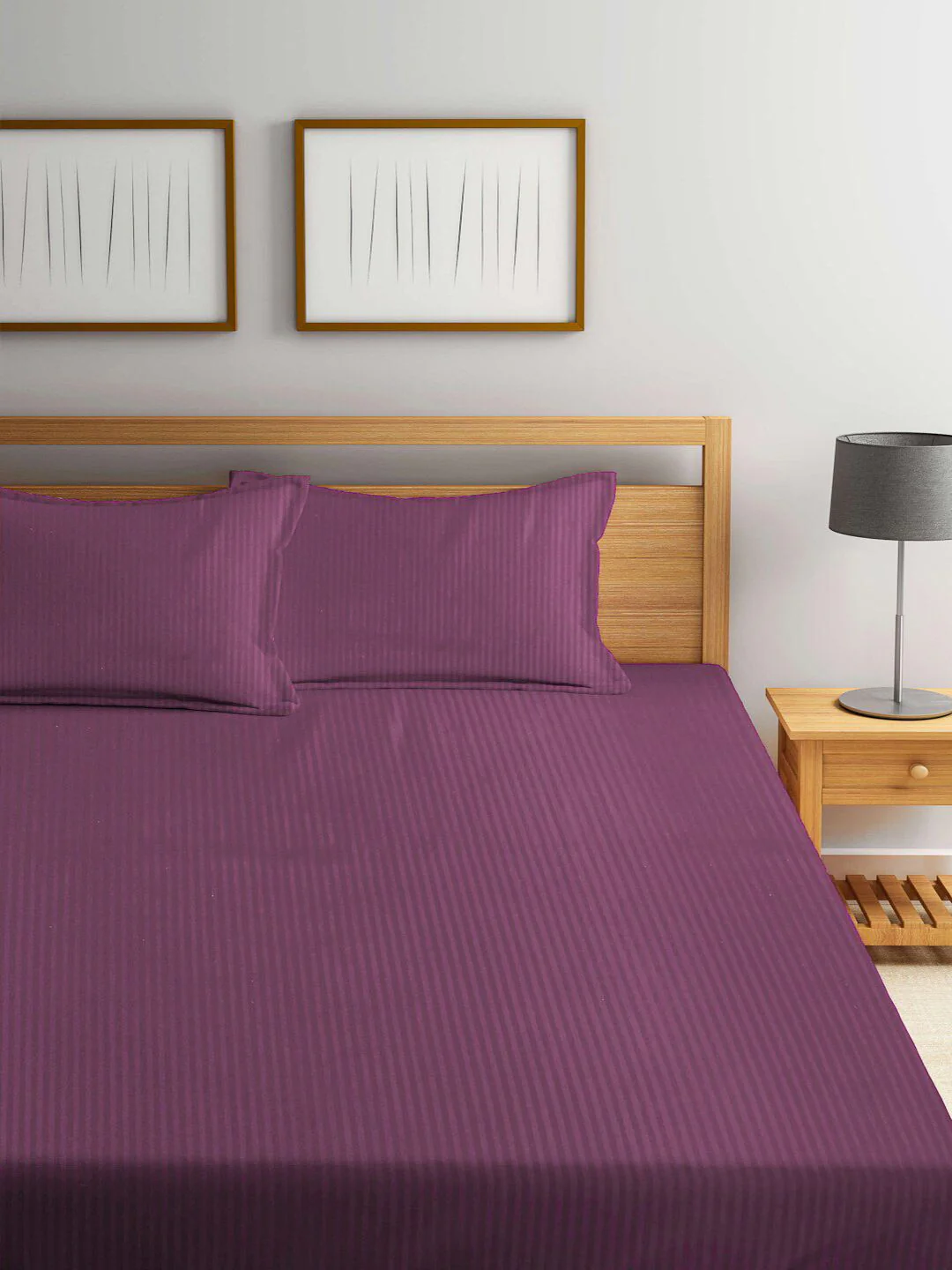 KLOTTHE Striped 300 TC Fitted King Bedsheet with 2 Pillow Covers - Image 2
