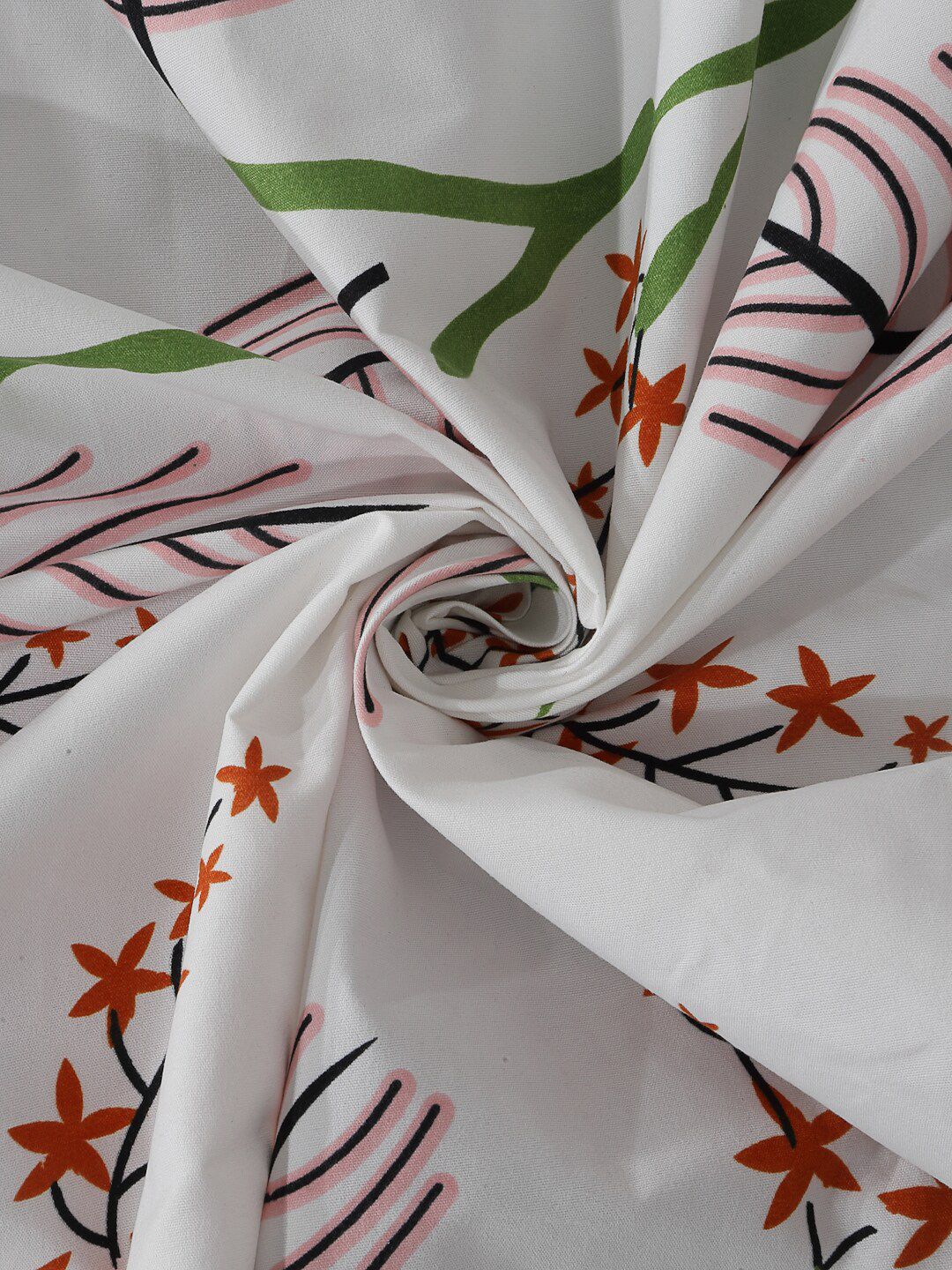 KLOTTHE White & Brown Printed 300 TC Fitted Double Bed Bedsheet With 2 Pillow Covers - Image 4