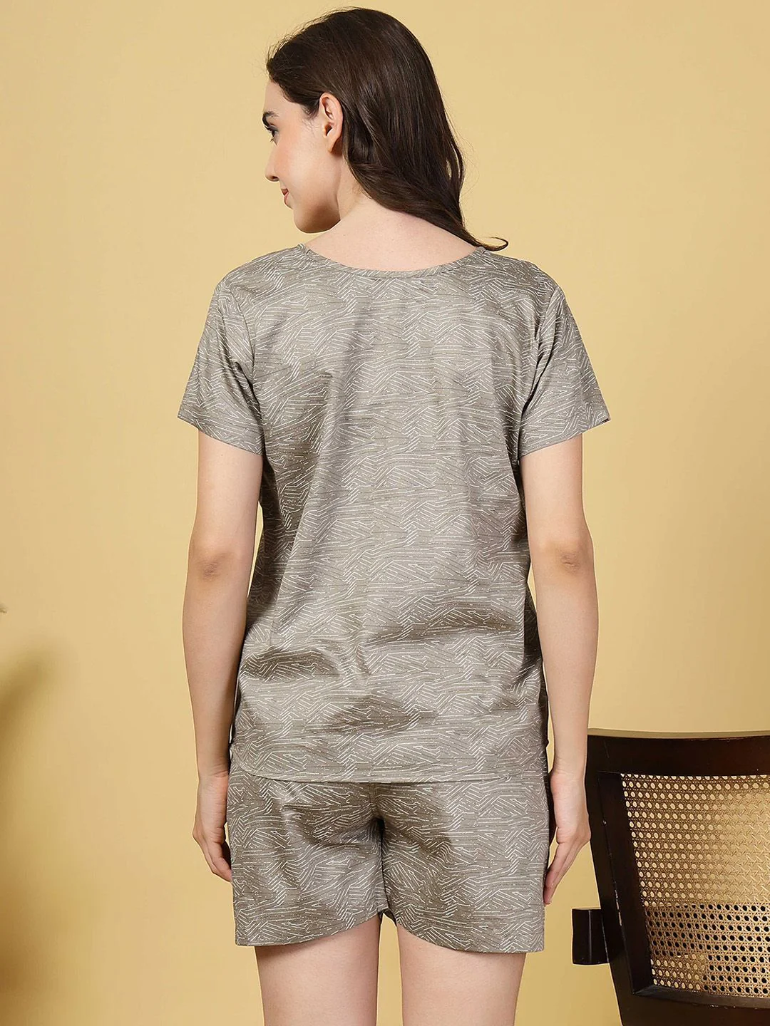 KLOTTHE Women Abstract Printed Pure Cotton T-shirt & Shorts Pants Night Suit - Image 4