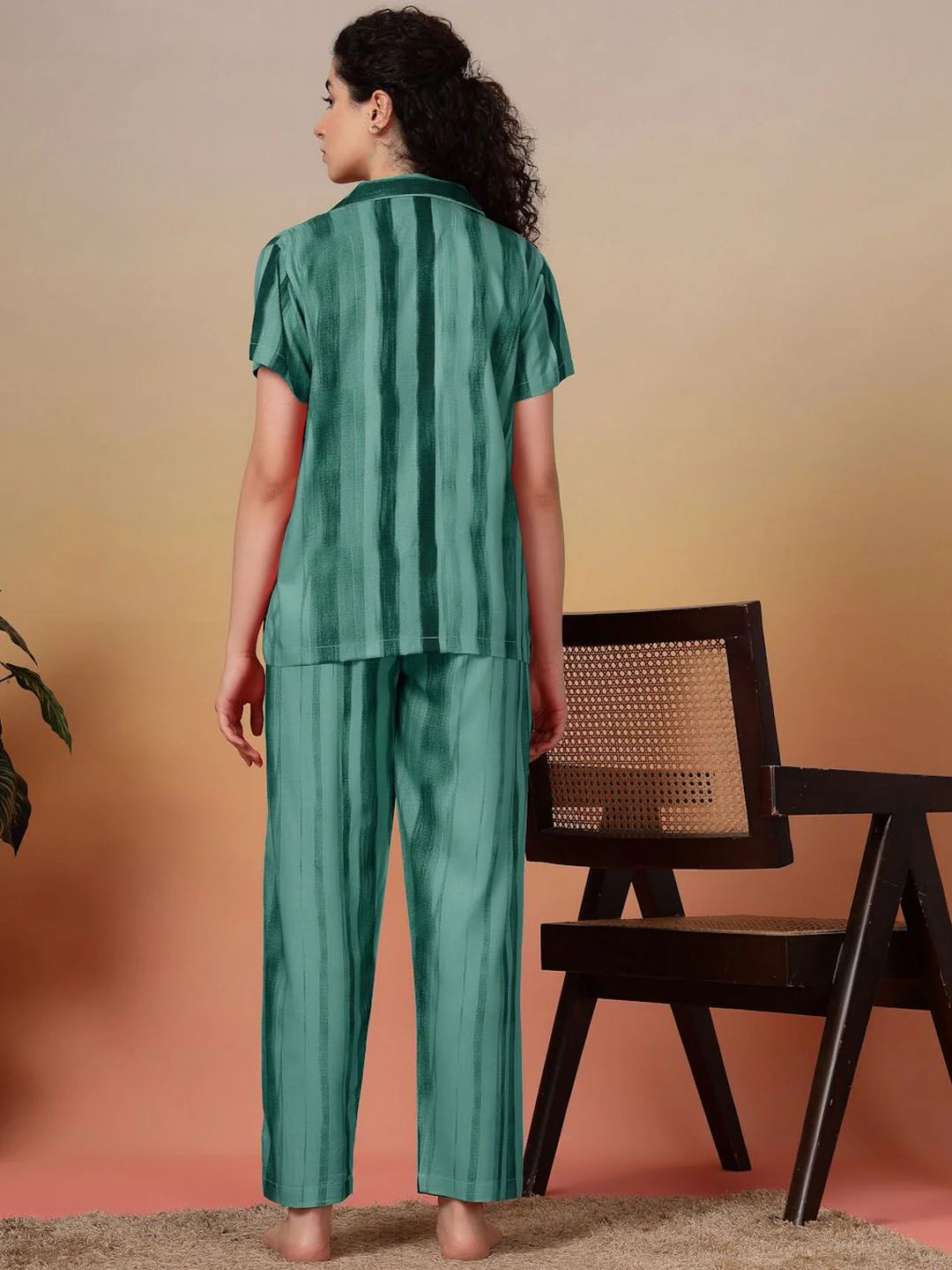 KLOTTHE Women Striped Lapel Collar Shirt Pyjamas Night suit - Image 4
