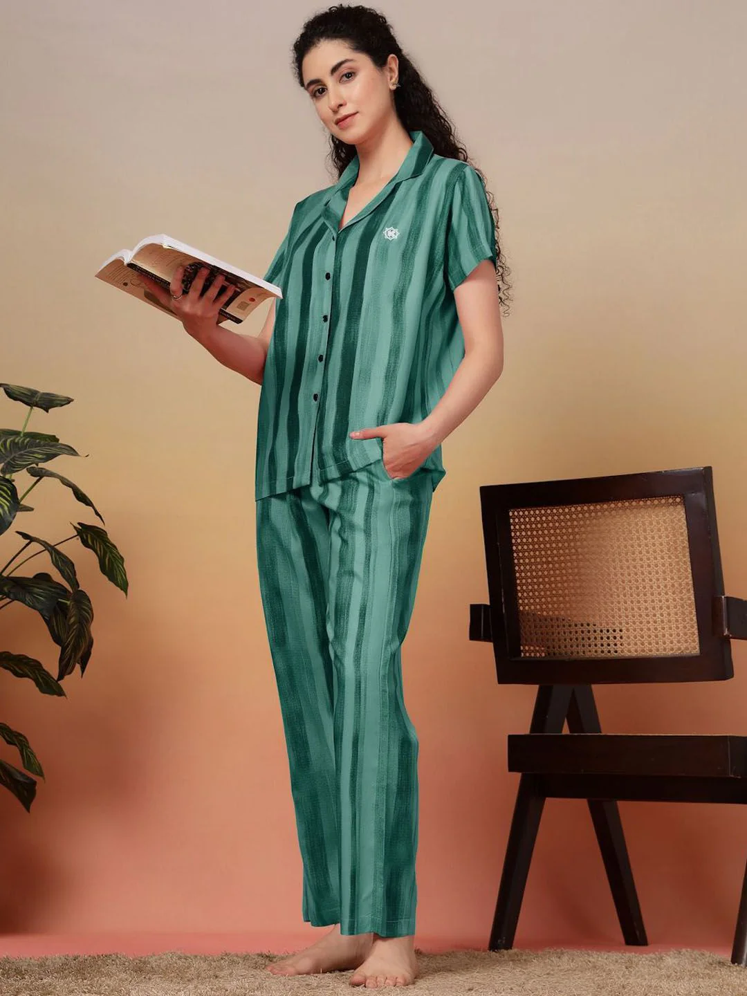 KLOTTHE Women Striped Lapel Collar Shirt Pyjamas Night suit - Image 6