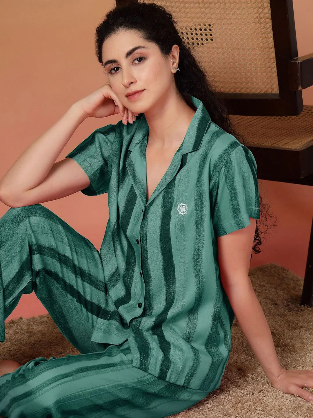 KLOTTHE Women Striped Lapel Collar Shirt Pyjamas Night suit - Image 7