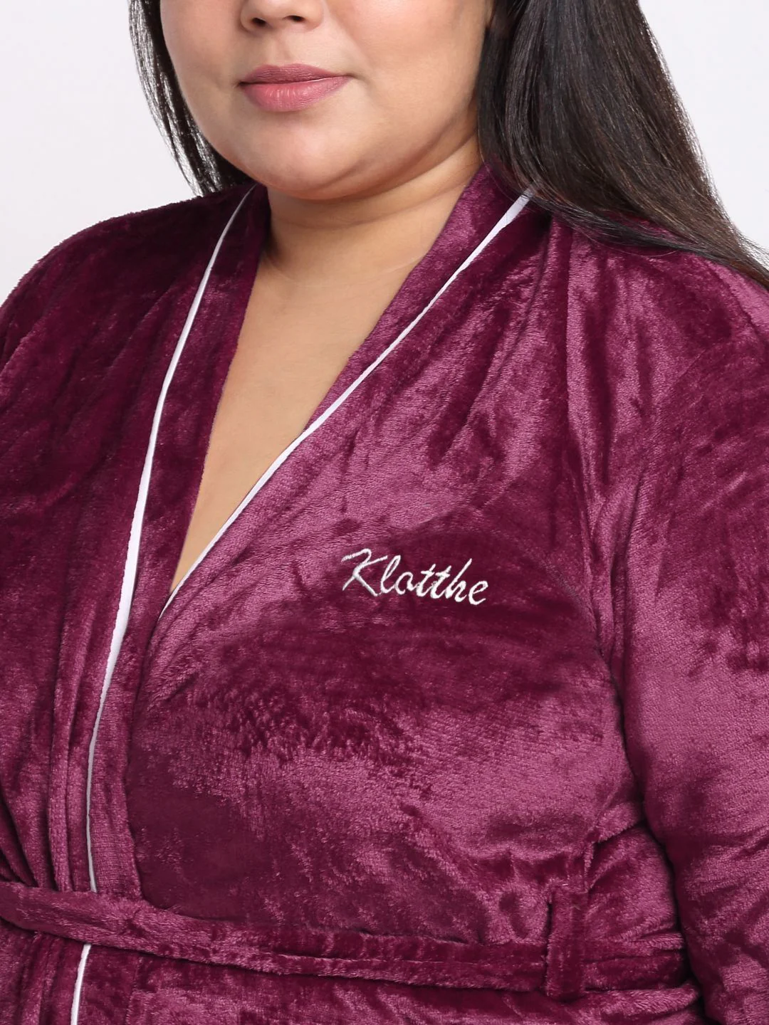 KLOTTHE Woollen Plus Size Bath Robe With Belt - Image 5