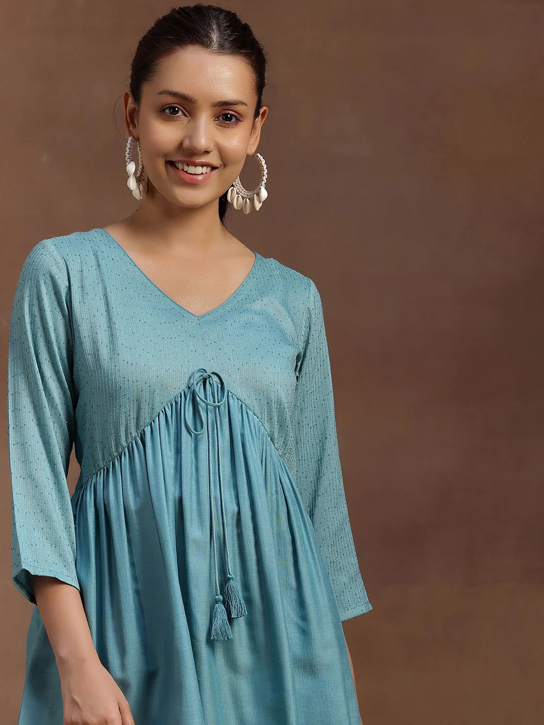 Libas Embellished V-Neck Sequinned Sequinned Pleated Kurti - Image 6