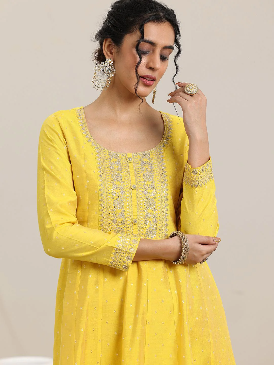 Libas Embroidered Panelled Chanderi Silk A-Line Kurta with Trouser & Dupatta - Image 6