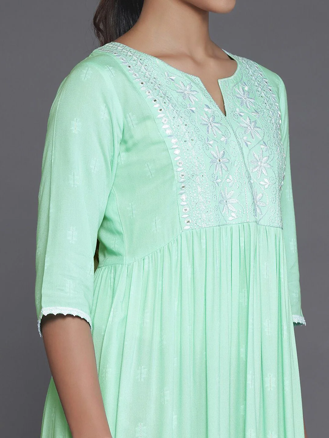 Libas Ethnic Motifs Embroidered Ruffled Fit & Flare Midi Dress - Image 3