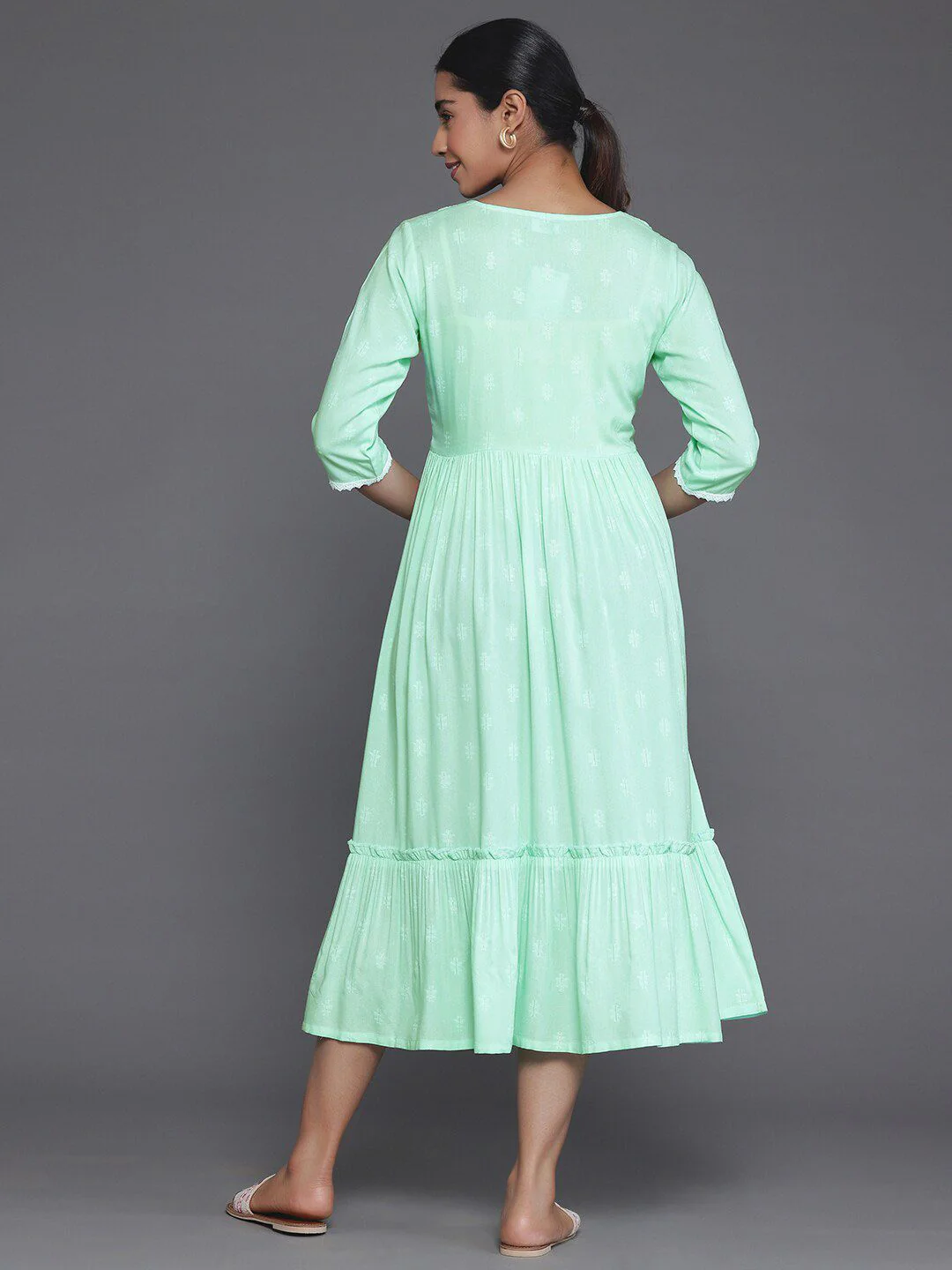 Libas Ethnic Motifs Embroidered Ruffled Fit & Flare Midi Dress - Image 4