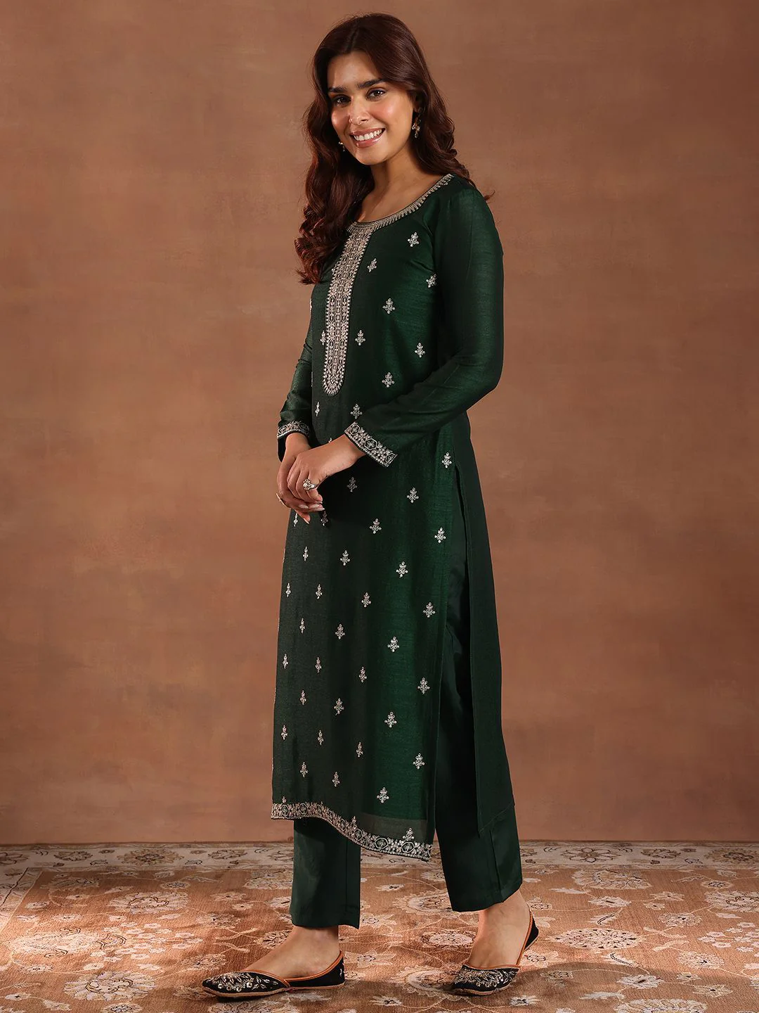 Libas Ethnic Motifs Embroidered Sequinned Straight Kurta With Trousers & Dupatta - Image 3