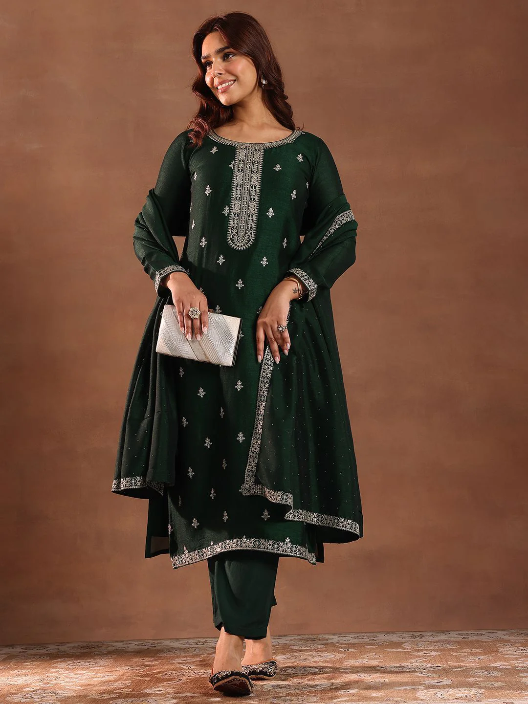 Libas Ethnic Motifs Embroidered Sequinned Straight Kurta With Trousers & Dupatta - Image 4