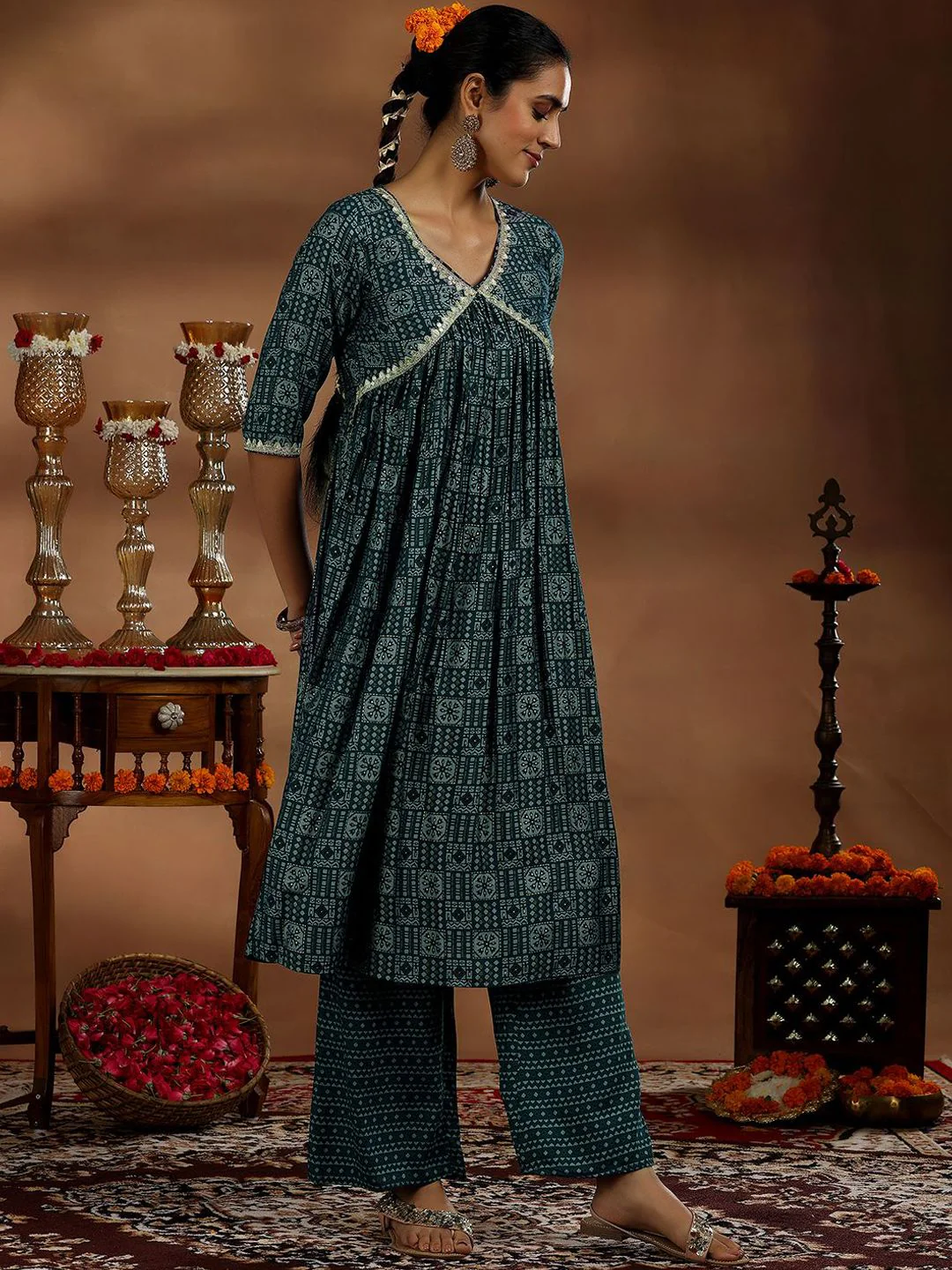Libas Ethnic Motifs Printed Empire Gotta Patti Kurta with Trousers & Dupatta - Image 5