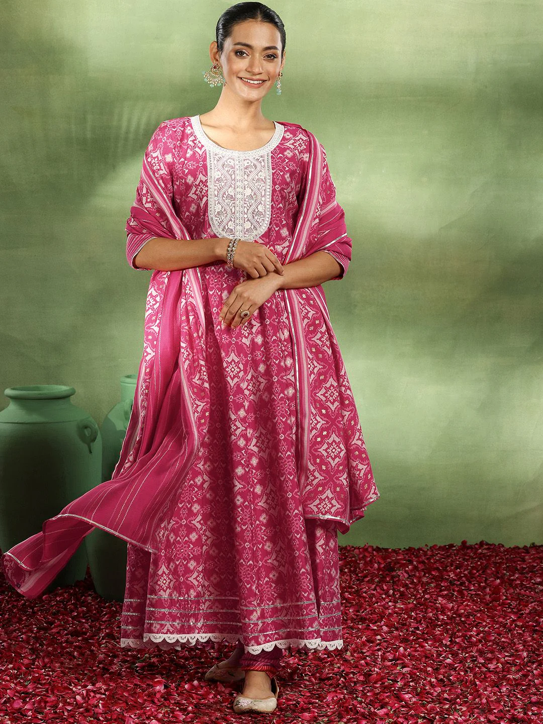 Libas Ethnic Motifs Printed Empire Thread Work Kurta with Churidar & Dupatta - Image 2