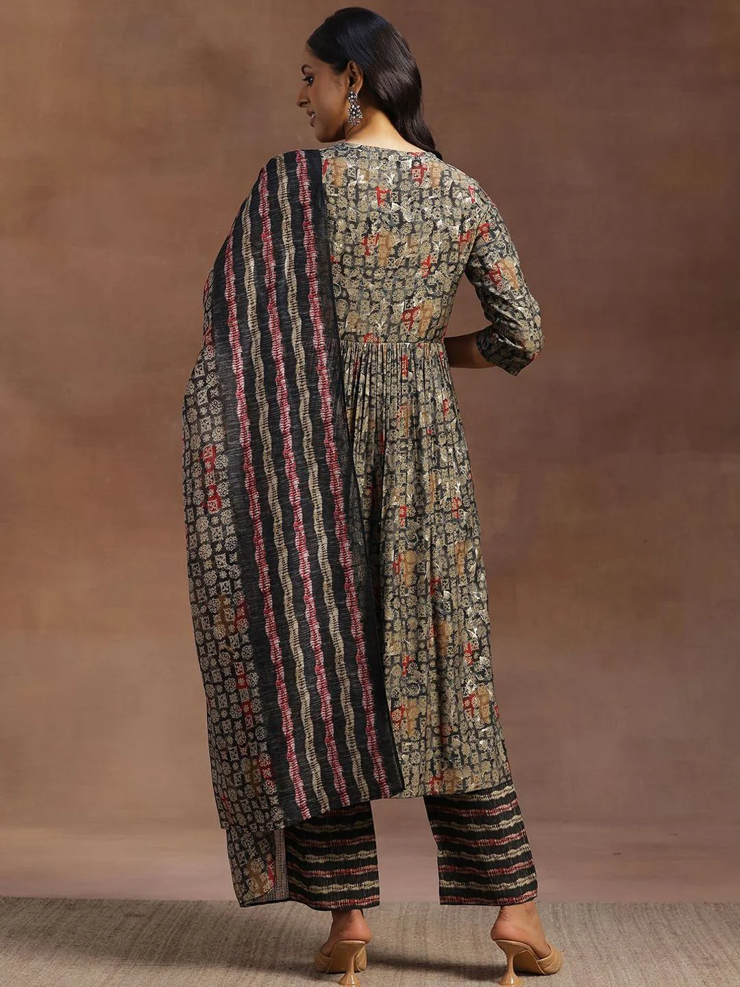 Libas Ethnic Motifs Printed Mirror Work A-Line Kurta with Trousers & Dupatta - Image 6