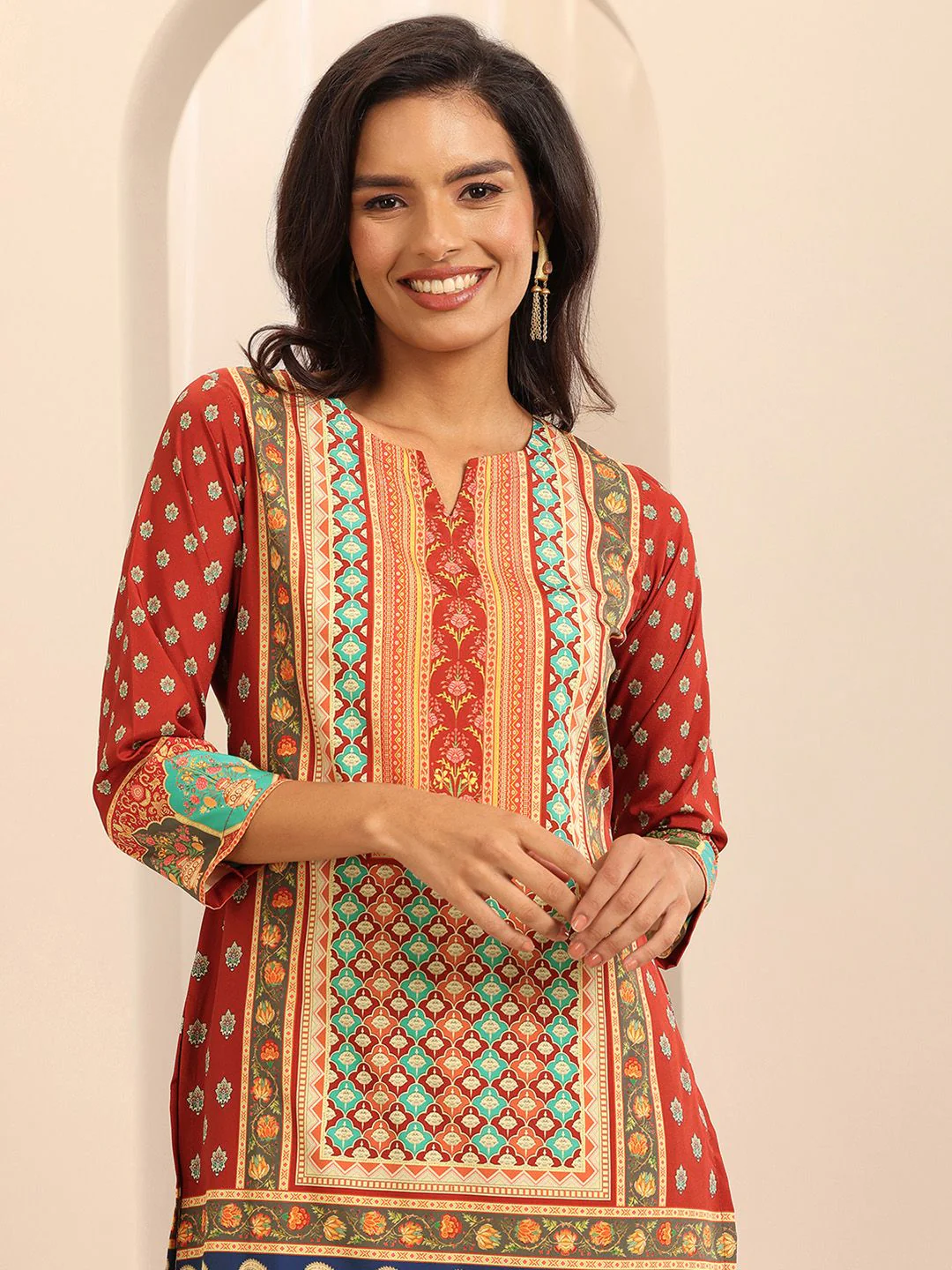 Libas Ethnic Motifs Printed Notched Neck Straight Kurta With Palazzos - Image 3