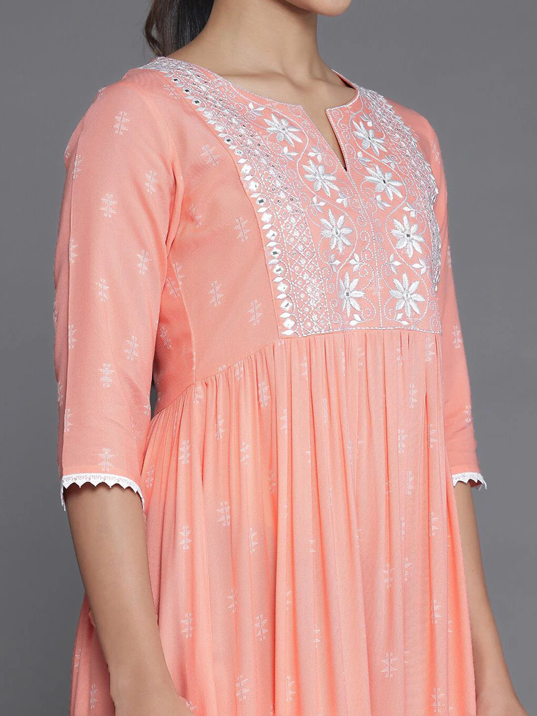 Libas Ethnic Motifs Printed Yoke Woven Design Panelled Dress - Image 2