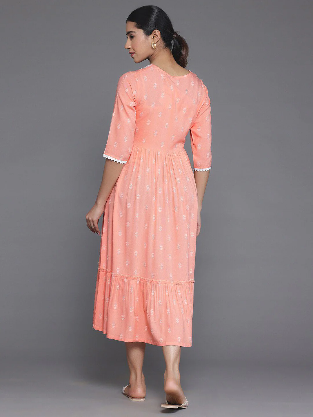 Libas Ethnic Motifs Printed Yoke Woven Design Panelled Dress - Image 5