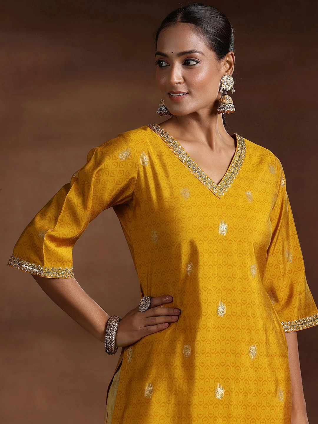 Libas Ethnic Motifs Printed Zari Silk Straight Kurta - Image 2