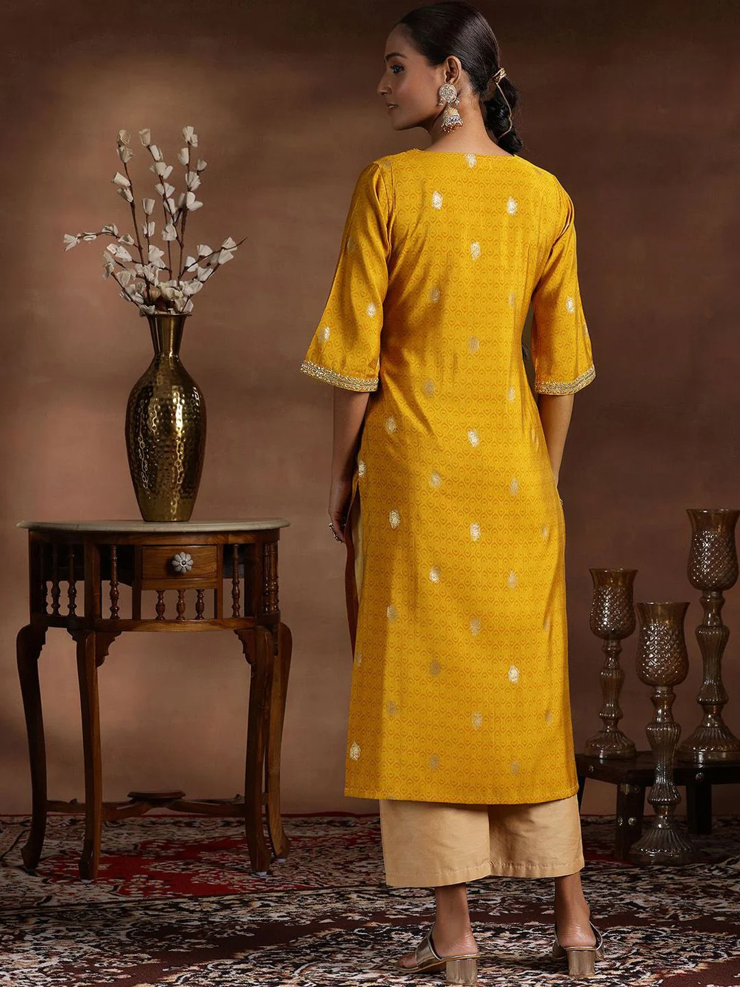Libas Ethnic Motifs Printed Zari Silk Straight Kurta - Image 6