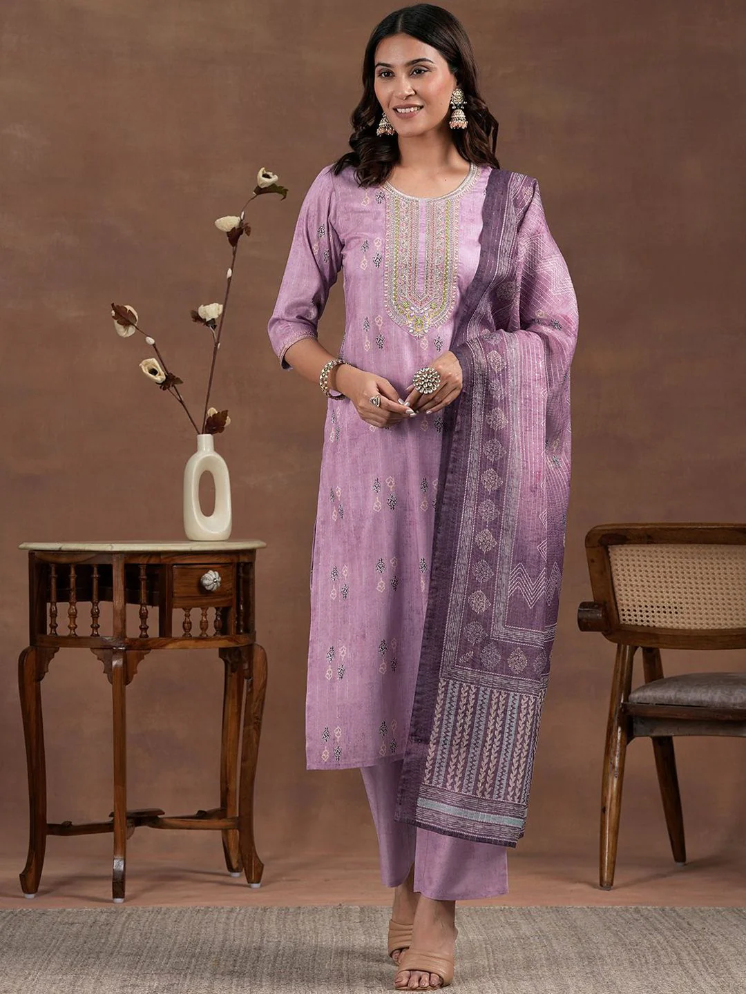 Libas Ethnic Motifs Printed Zari Straight Kurta with Palazzos & Dupatta - Image 6