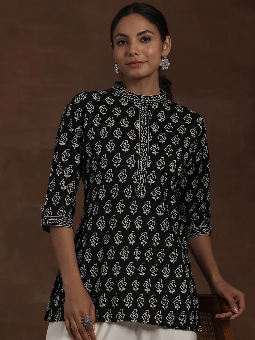 Libas Floral Block Printed High Neck Pure Cotton Straight Kurti - Image 6