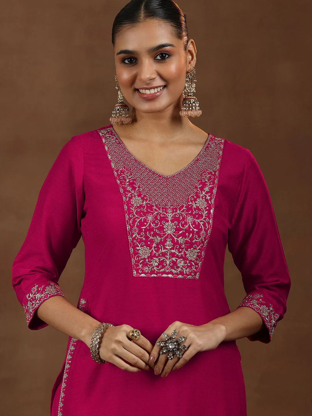 Libas Floral Embroidered Kurta With Trousers & Dupatta - Image 3