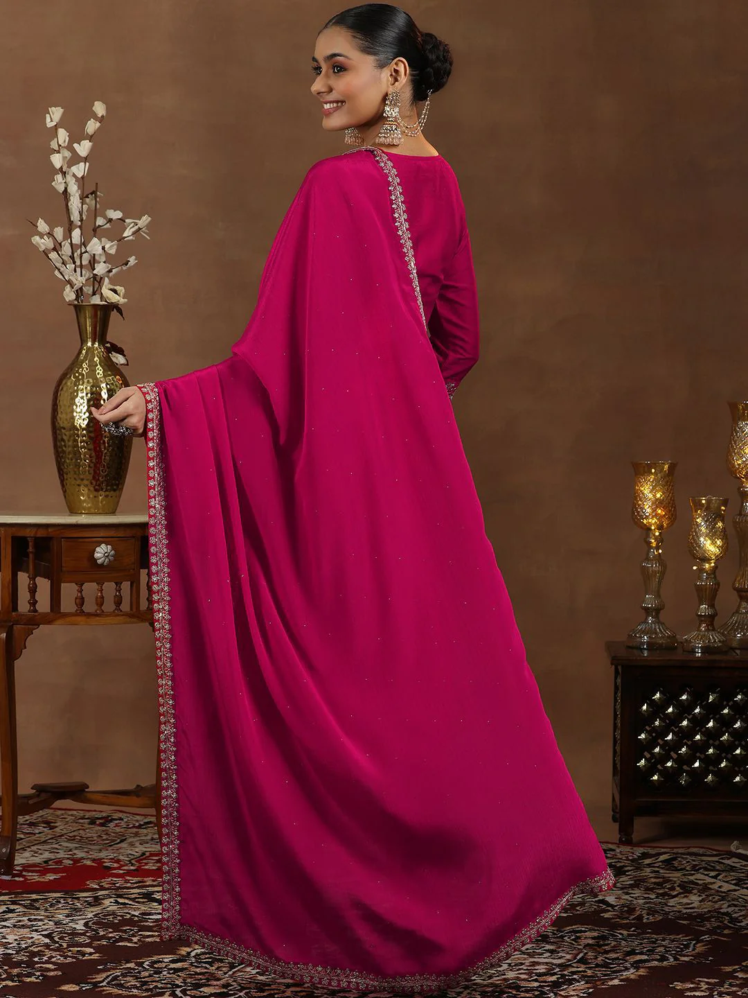 Libas Floral Embroidered Kurta With Trousers & Dupatta - Image 4