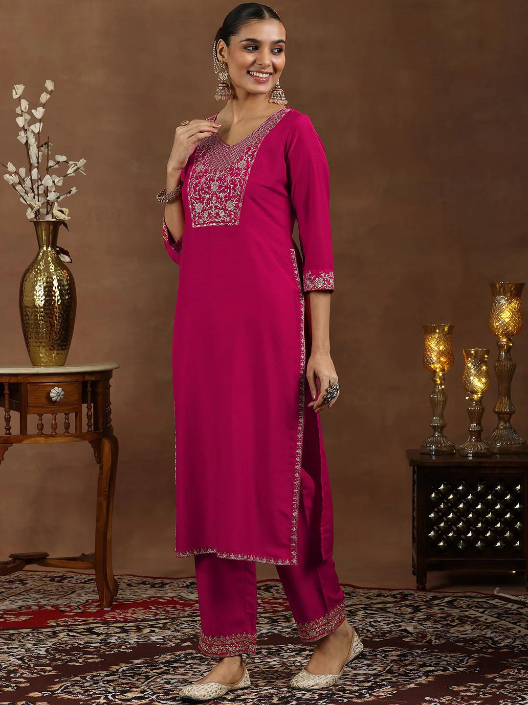 Libas Floral Embroidered Kurta With Trousers & Dupatta - Image 5