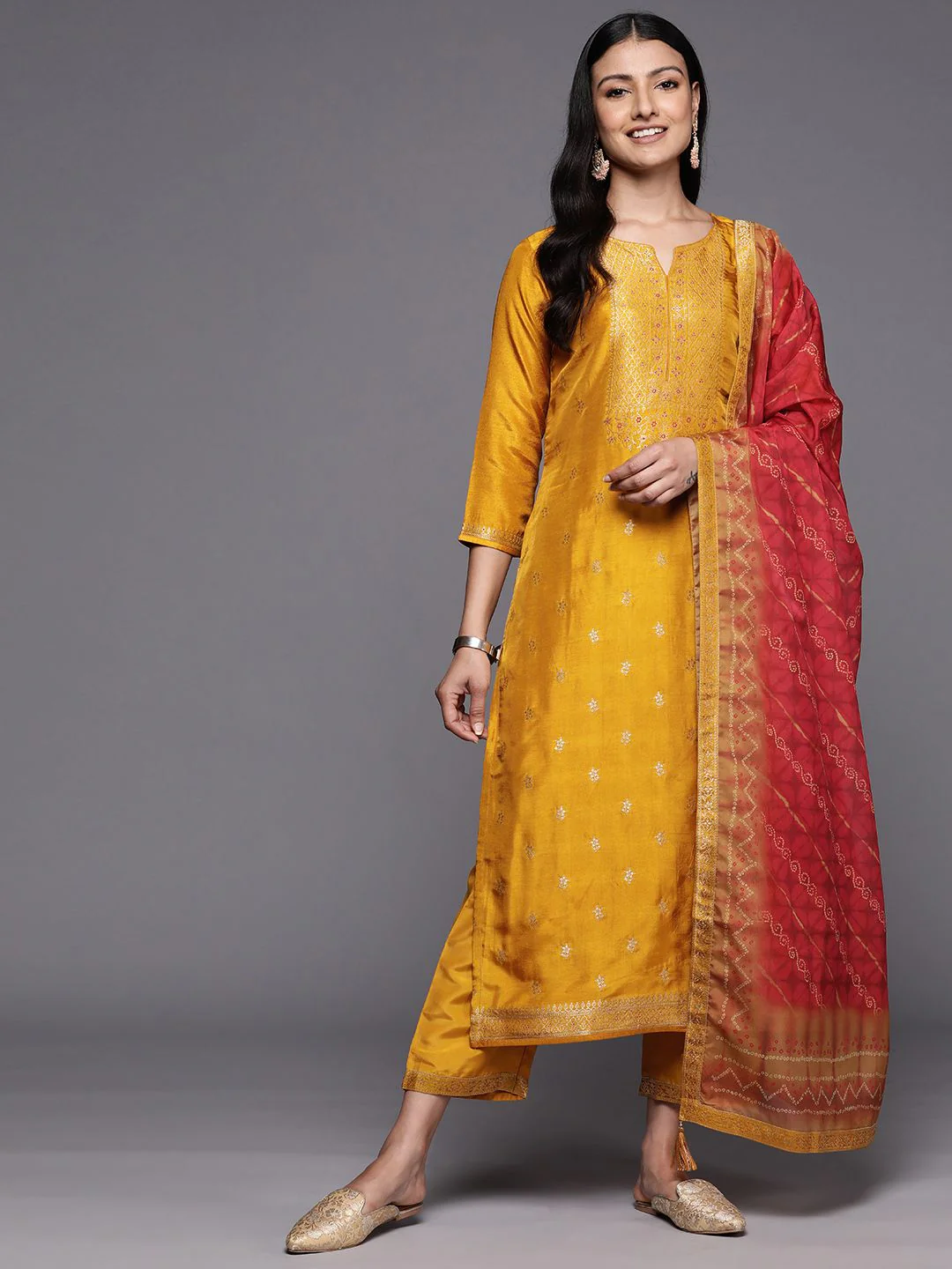Libas Floral Embroidered Kurta with Trousers & With Dupatta